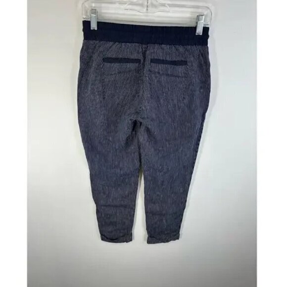 Athleta Stripe Bali Linen Ankle Pant Navy Blue size 10 - Picture 7 of 8
